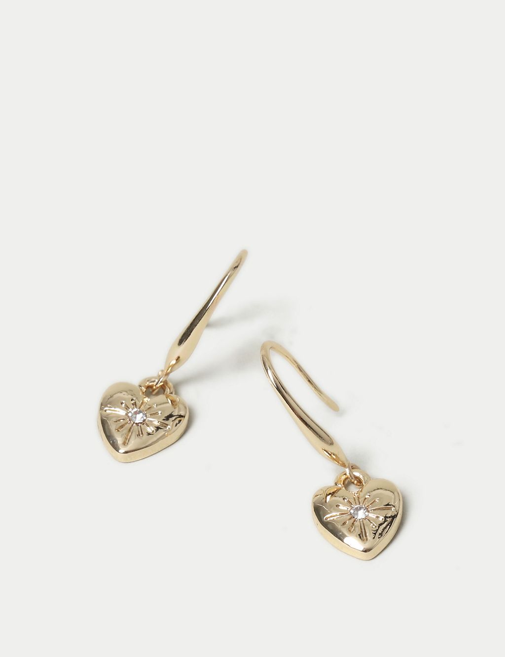 Gold Tone Heart Drop Earrings 2 of 3