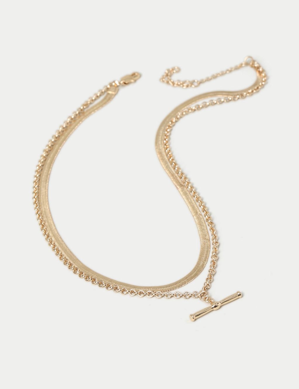 Gold Tone Snake T-bar Multirow Necklace 2 of 3