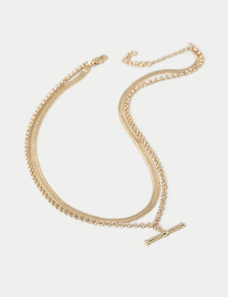 Gold Tone Snake T-bar Multirow Necklace 3 of 3