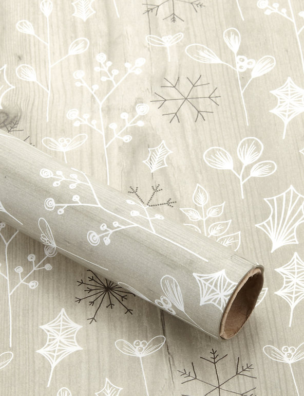 Gold Winter Foliage Christmas Wrapping Paper Image 1 of 2