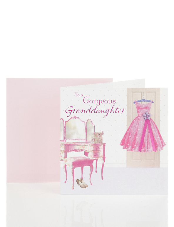 Gorgeous Granddaughter Pink Dress Birthday Card Image 1 of 2