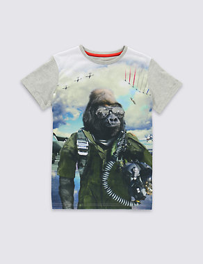 Gorilla Fighter Pilot Print T-Shirt (5-14 Years) Image 2 of 3