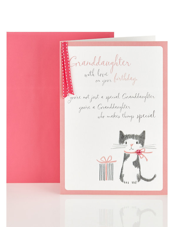 Granddaughter Birthday Card with Cat & Present Design Image 1 of 2