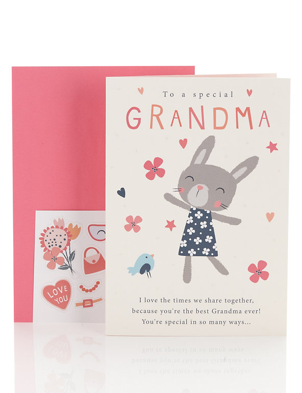 Grandma Rabbit Sticker Personalise Birthday Card Image 1 of 2