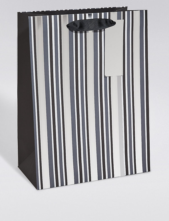 Grey & Black Striped Large Gift Bag Image 1 of 2