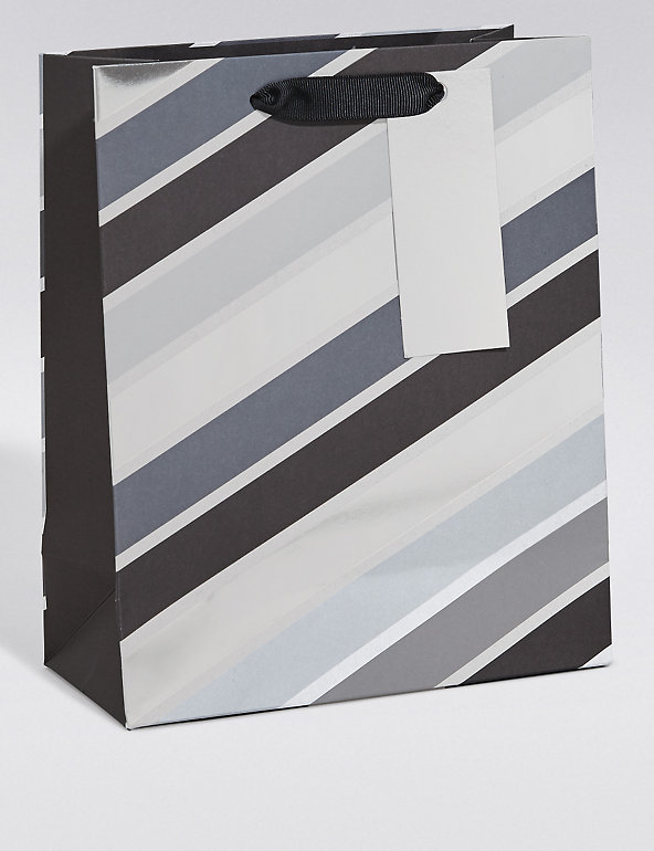 Grey & Black Striped Small Gift Bag Image 1 of 2