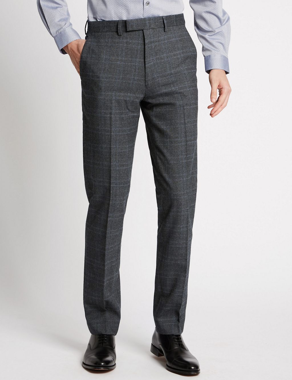 Grey Checked Modern Tailored Fit Trousers 3 of 5