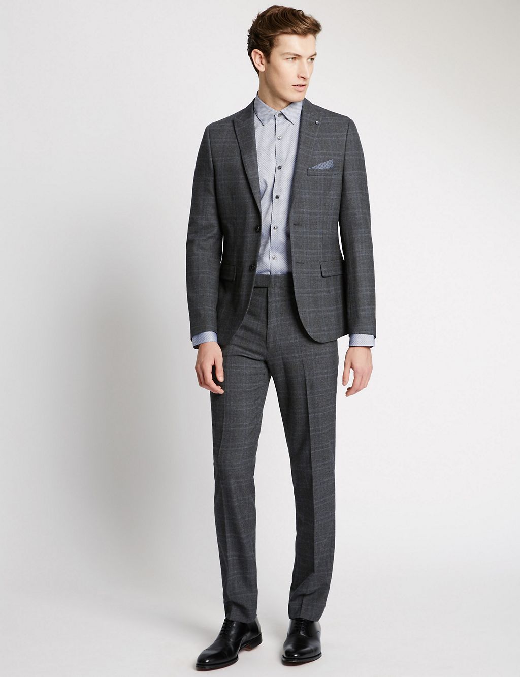 Grey Checked Modern Tailored Fit Trousers 4 of 5