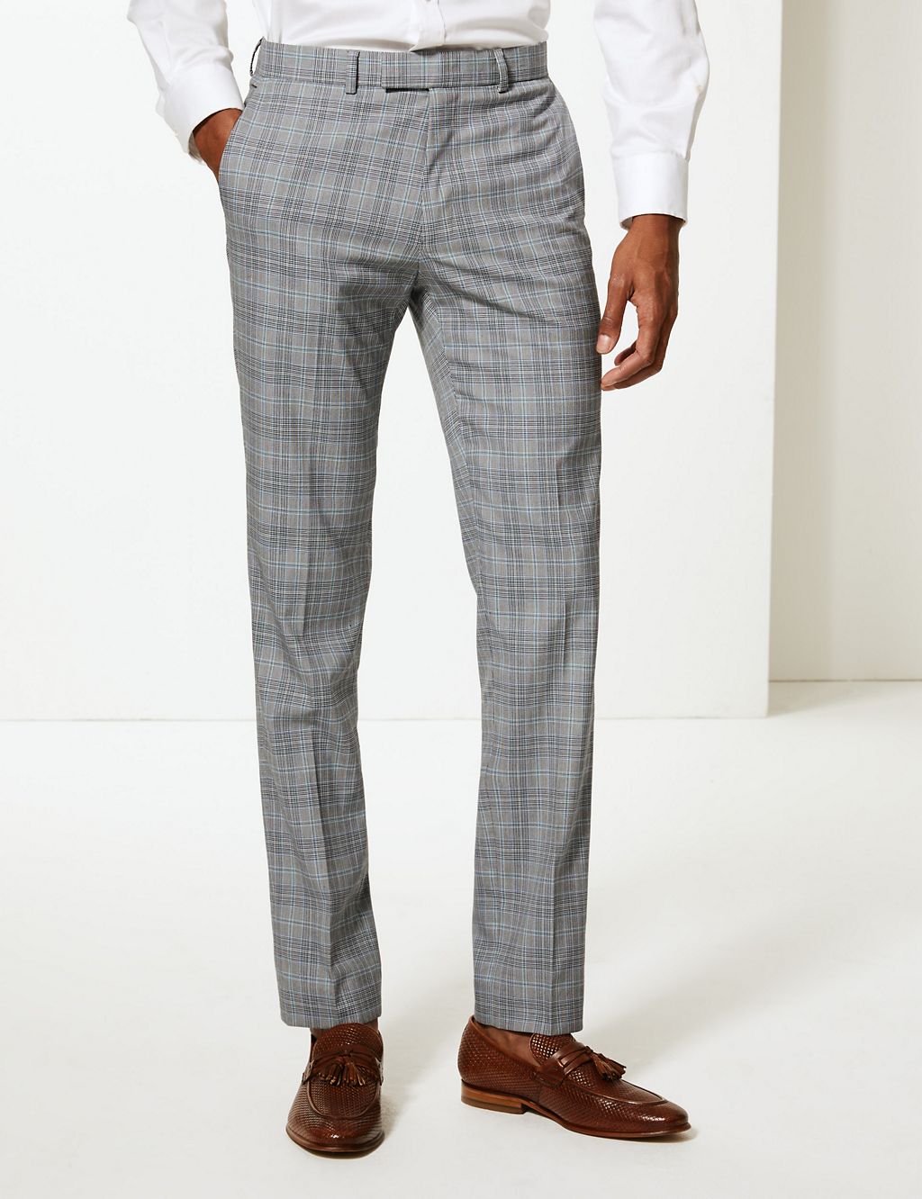 Grey Checked Skinny Fit Trousers 2 of 5