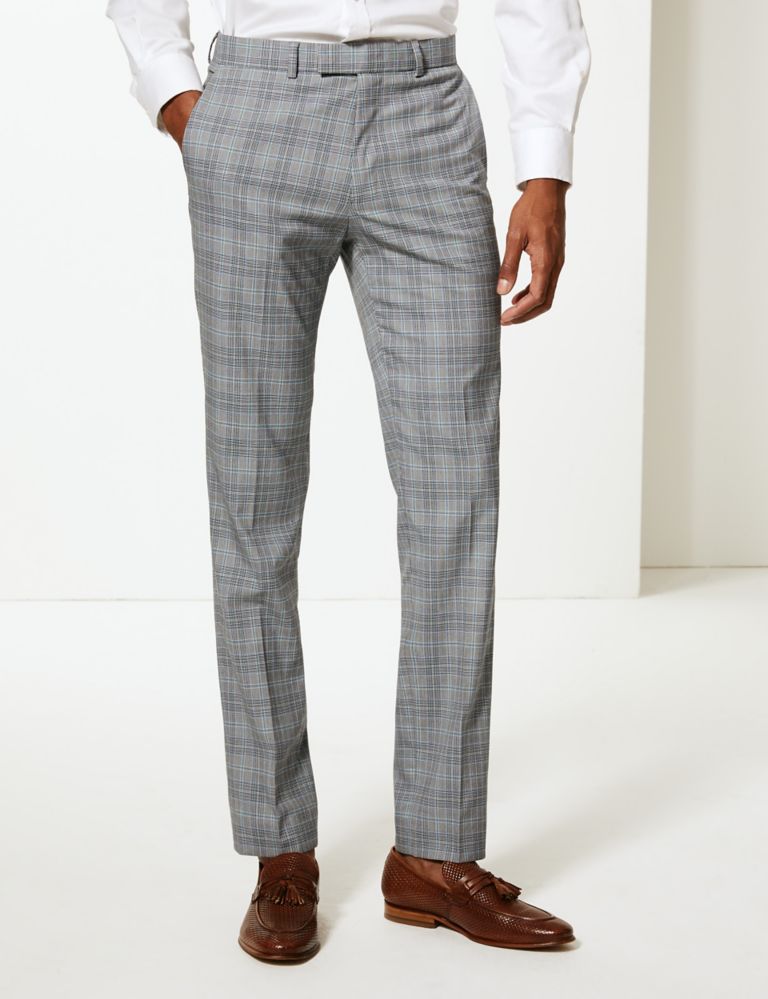 Grey Checked Skinny Fit Trousers 3 of 5