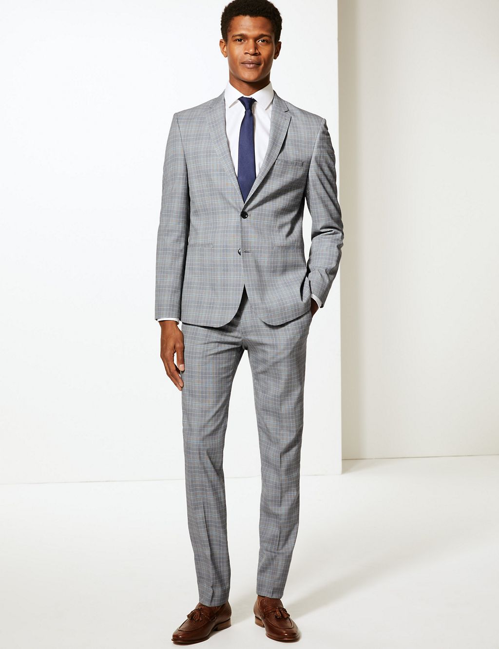 Grey Checked Skinny Fit Trousers 5 of 5