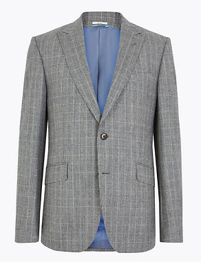 Grey Checked Tailored Fit Wool Jacket Image 2 of 8
