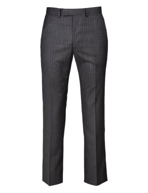 Grey Pinstripe Regular Fit Wool Trousers Image 2 of 4