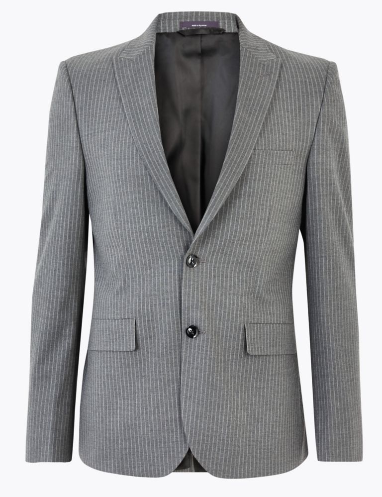 Grey Skinny Fit Striped Jacket 2 of 7