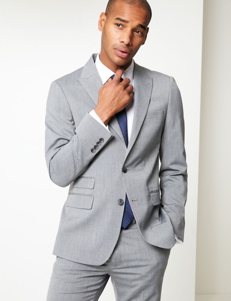 Grey Slim Fit Suit Jacket with Stretch 3 of 6