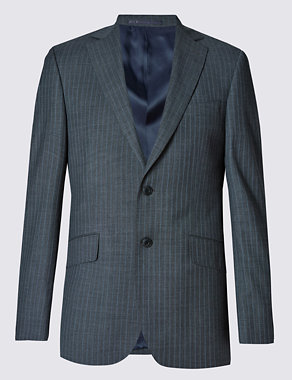 Grey Striped Regular Fit Wool Jacket Image 2 of 8