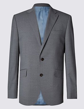 Grey Striped Tailored Fit Wool Jacket Image 2 of 7