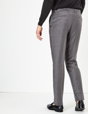 Men's Pinstripe Tailored Trousers, Wool, Black