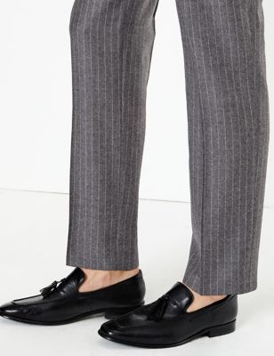 Grey Striped Tailored Fit Wool Trousers, Savile Row Inspired