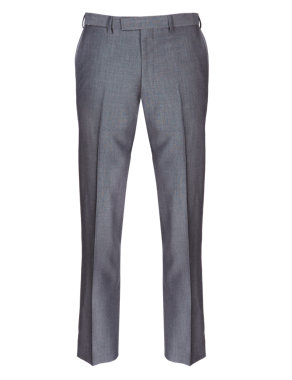 Grey Tailored Fit Flat Front Trousers Image 2 of 4