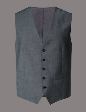 Grey Tailored Fit Wool Waistcoat Image 2 of 3