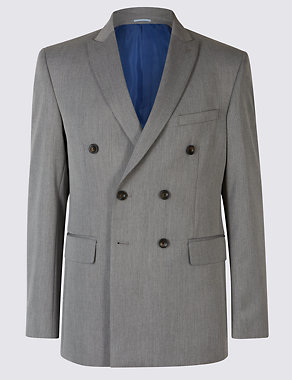 Grey Textured Double Breasted Jacket Image 2 of 8
