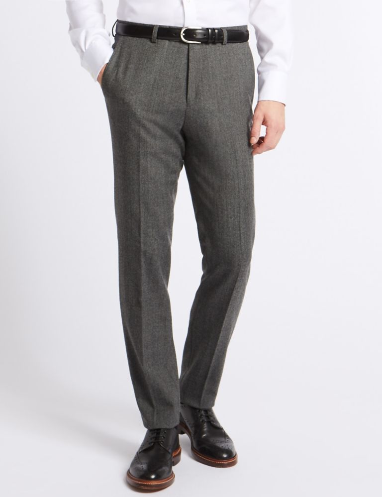 Grey Textured Modern Slim Fit Trousers 1 of 6