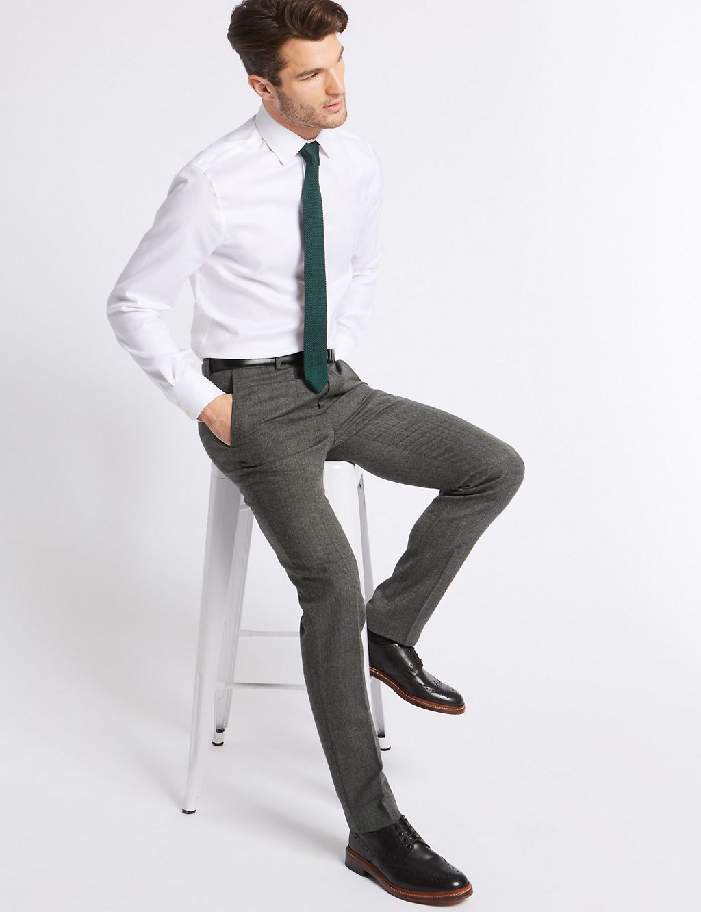 Grey Textured Modern Slim Fit Trousers 2 of 6