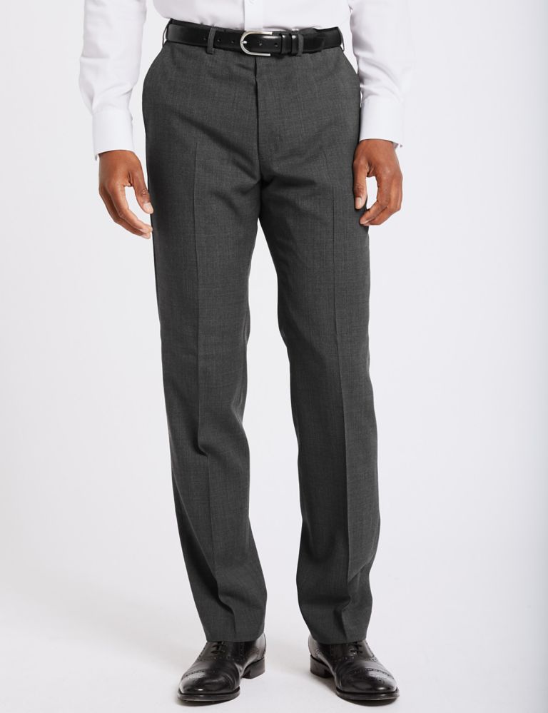 Grey Textured Regular Fit Trousers 1 of 4