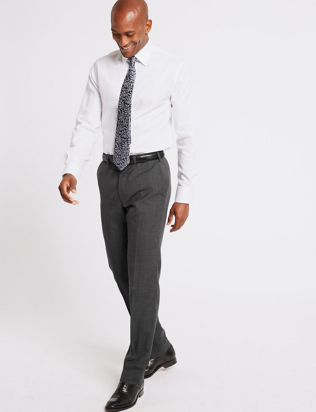 Grey Textured Regular Fit Trousers 2 of 4