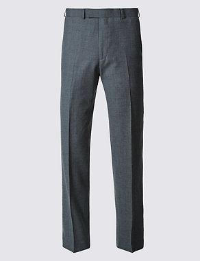 Grey Textured Regular Fit Wool Trousers Image 2 of 4