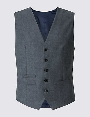 Grey Textured Regular Fit Wool Waistcoat Image 2 of 4
