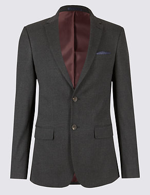 Grey Textured Slim Fit Jacket Image 2 of 8