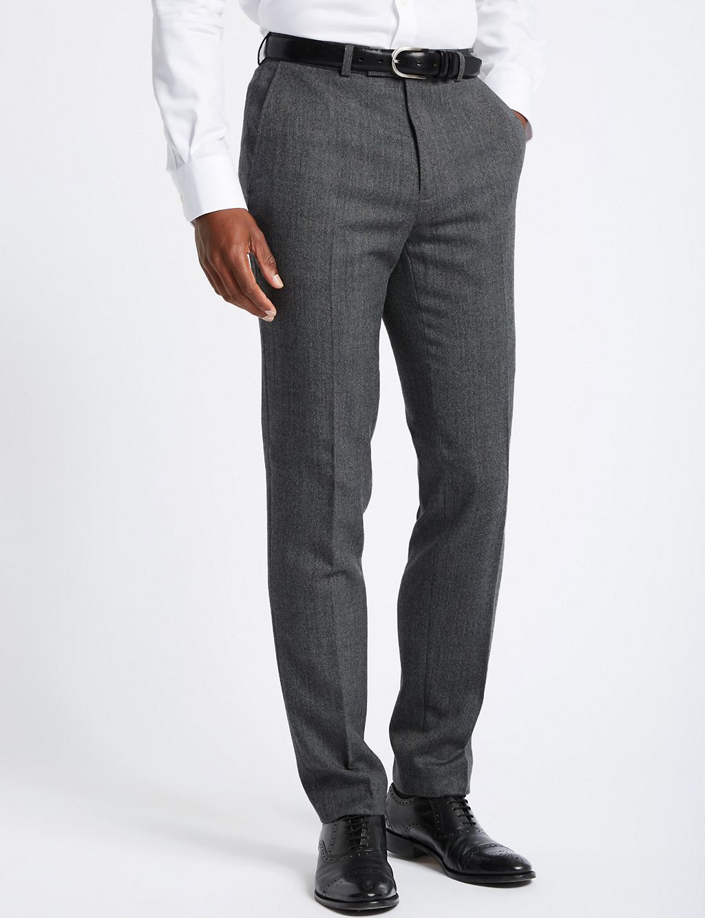 Grey Textured Slim Fit Trousers 3 of 5