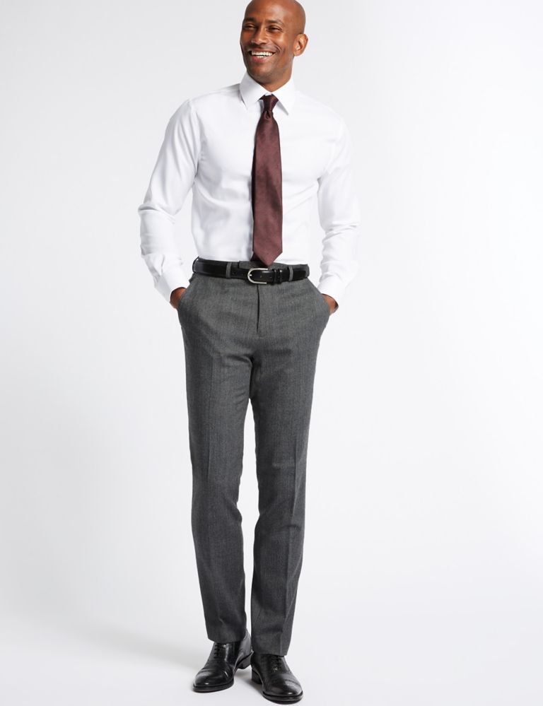 Grey Textured Slim Fit Trousers 3 of 5