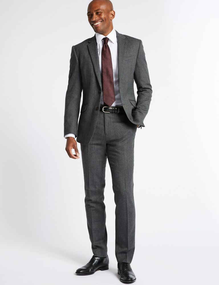 Grey Textured Slim Fit Trousers 5 of 5