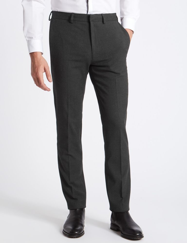 Grey Textured Slim Fit Trousers 1 of 6