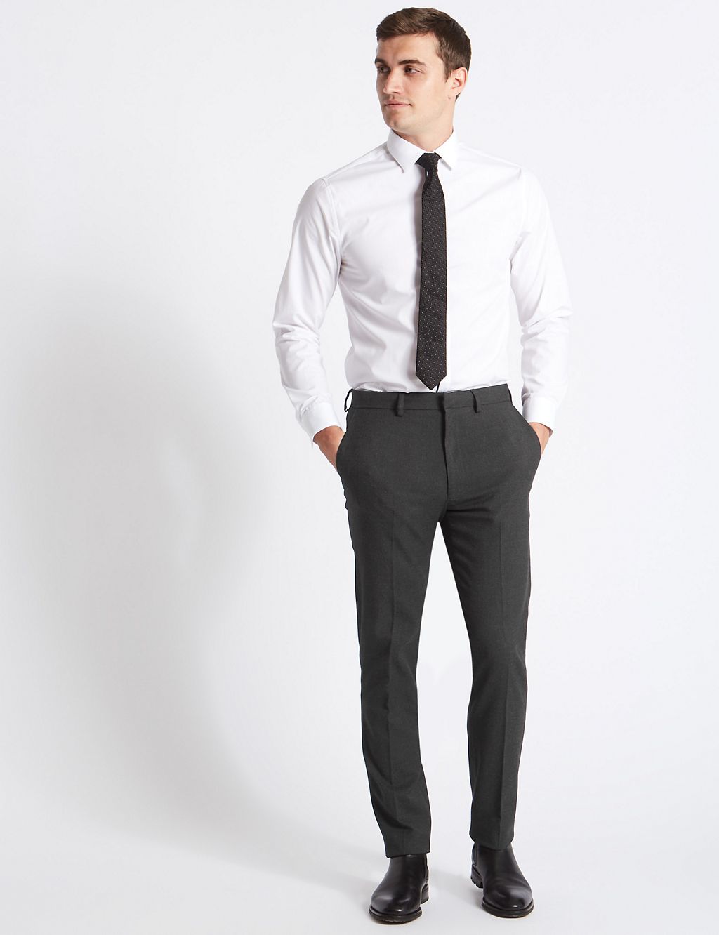 Grey Textured Slim Fit Trousers 2 of 6