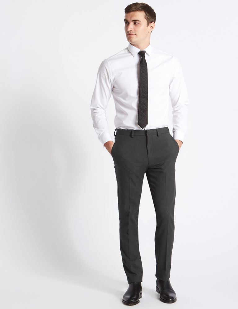 Grey Textured Slim Fit Trousers 3 of 6