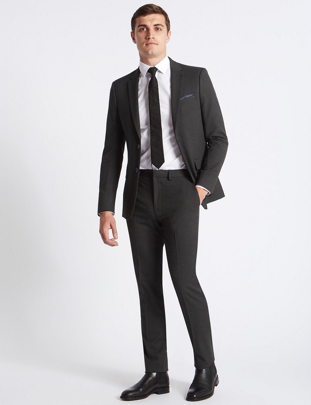 Grey Textured Slim Fit Trousers 5 of 6