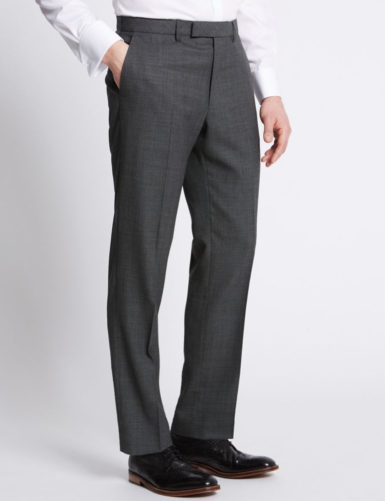 Grey Textured Tailored Fit Trousers 1 of 5