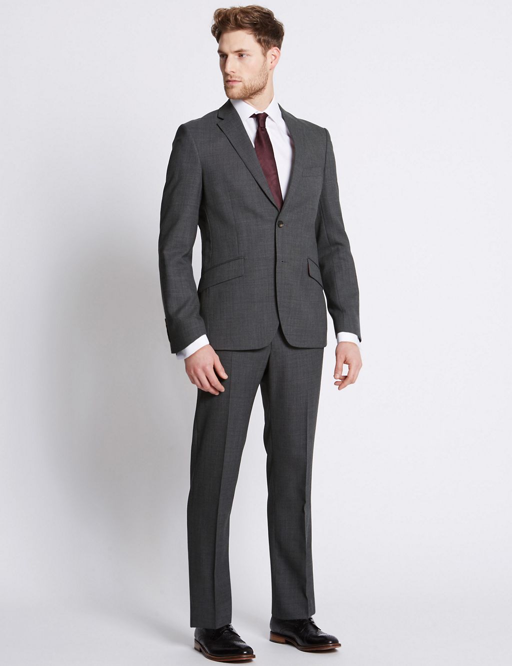 Grey Textured Tailored Fit Trousers 4 of 5
