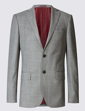 Grey Textured Tailored Fit Wool Jacket Image 2 of 7