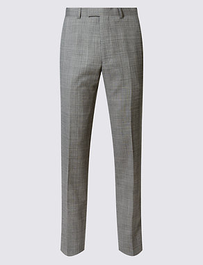 Grey Textured Tailored Fit Wool Trousers Image 2 of 5