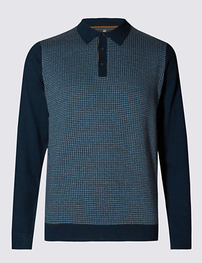 Grid Checked Tailored Fit Knitted Polo Shirt Image 2 of 4