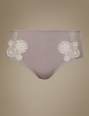 Guipure Motif Lace & Mesh Panelled Midi Knickers Image 2 of 3