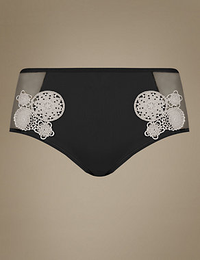 Guipure Motif Lace & Mesh Panelled Midi Knickers Image 2 of 3