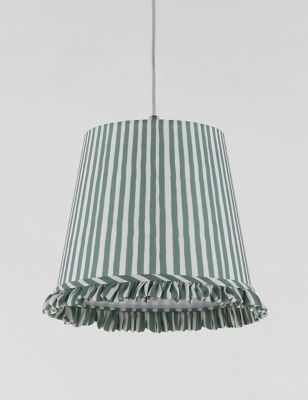 M&S Watercolour Stripe Ruffle Edge Lamp Shade - Green, Green