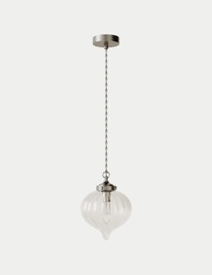 M&S Glass Teardrop Pendant Light - Pewter, Pewter