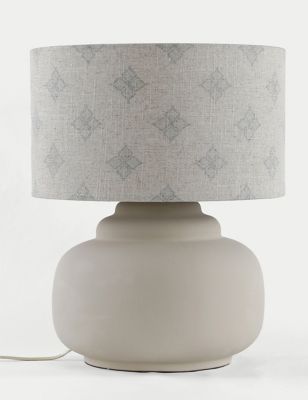 M And S X Fired Earth Ornate Ceramic Table Lamp - White, White